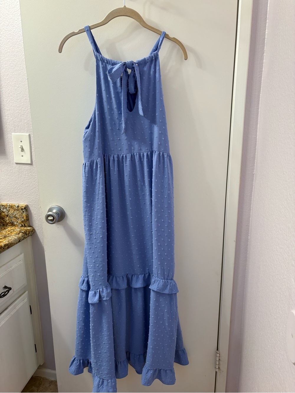 Gibson look XS Sleeveless Blue Tie-Back Ruffle Maxi Dress Like New
